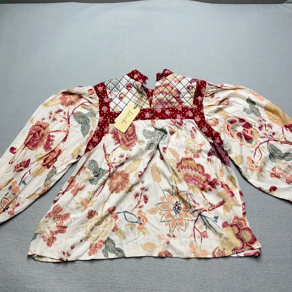 Letmebe Pink Combo Floral Print Blouse Women's Size L‎ Puff Sleeve